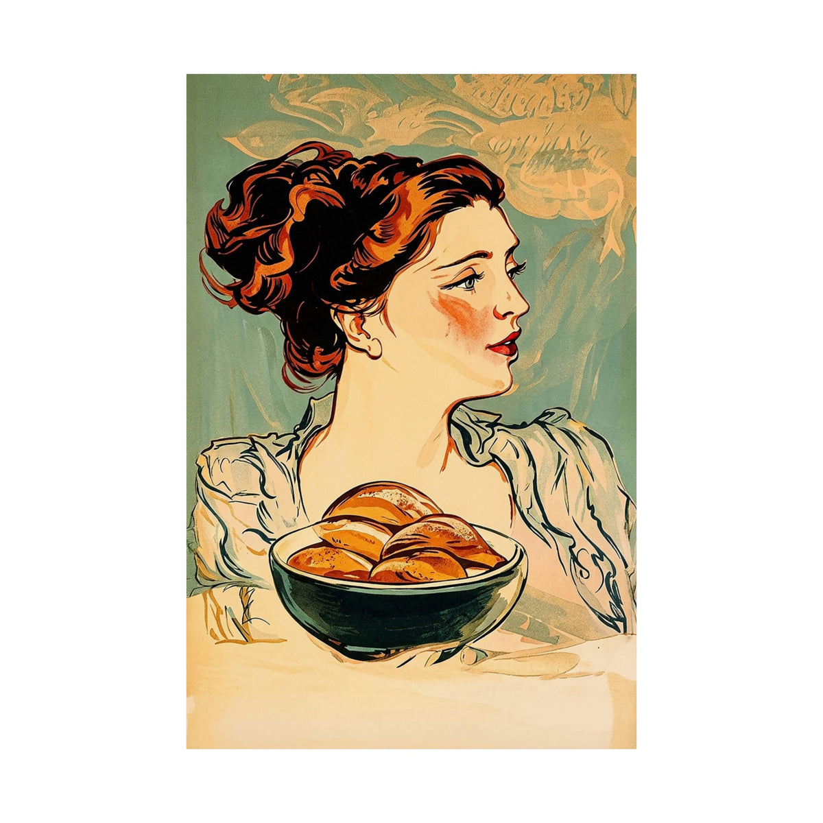 The Bread Lady Poster – Vintage Art Nouveau Baking Wall Art