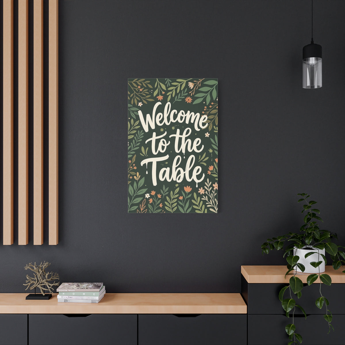 Welcome to the Table Canvas – Botanical Dining Room Wall Art Quote