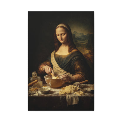 Mona Lisa Bakes Canvas | Funny Renaissance Kitchen & Baking Wall Art