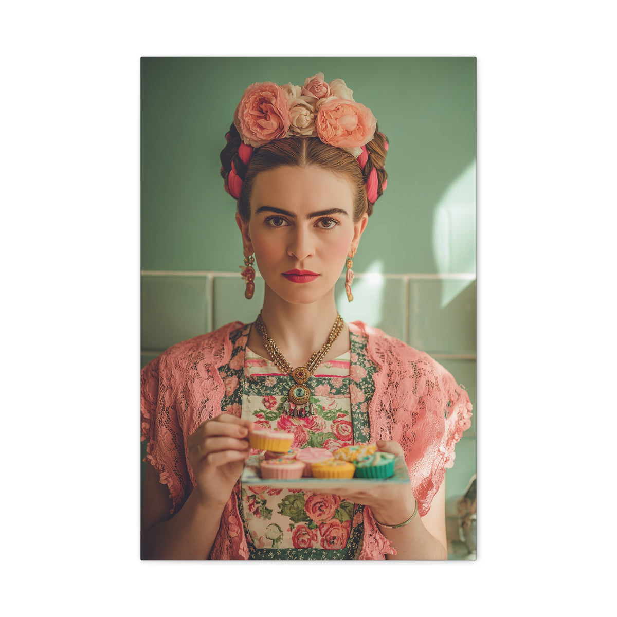 Frida’s Cupcakes | Canvas Colourful Floral Kitchen & Baking Wall Art