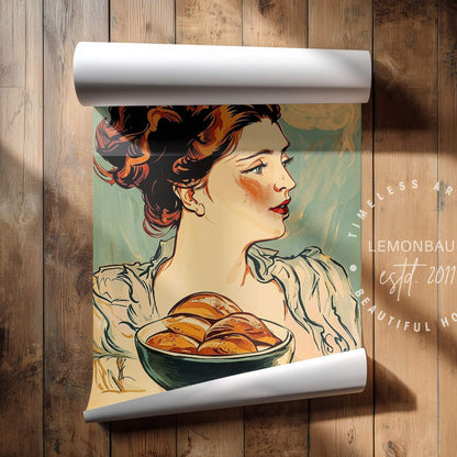 The Bread Lady Poster – Vintage Art Nouveau Baking Wall Art