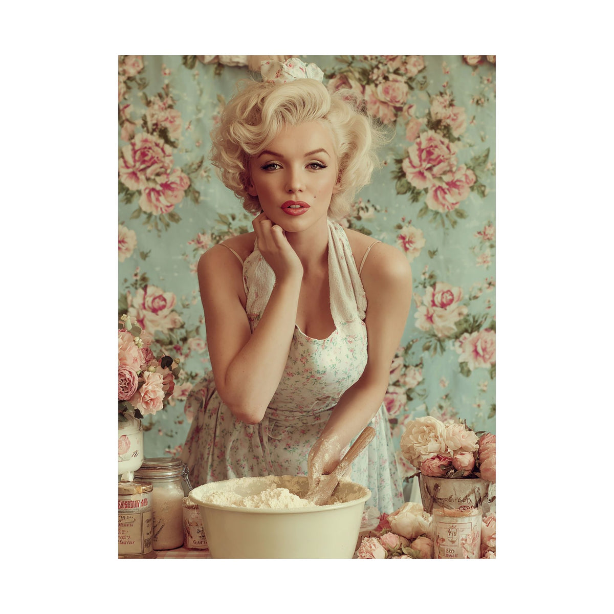 Flour & Roses Poster | Romantic Vintage Kitchen & Baking Wall Art