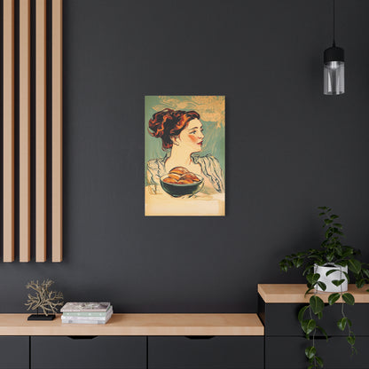 Vintage Art Nouveau Woman Canvas Print — Floral Portrait Matte Stretched Wall Art
