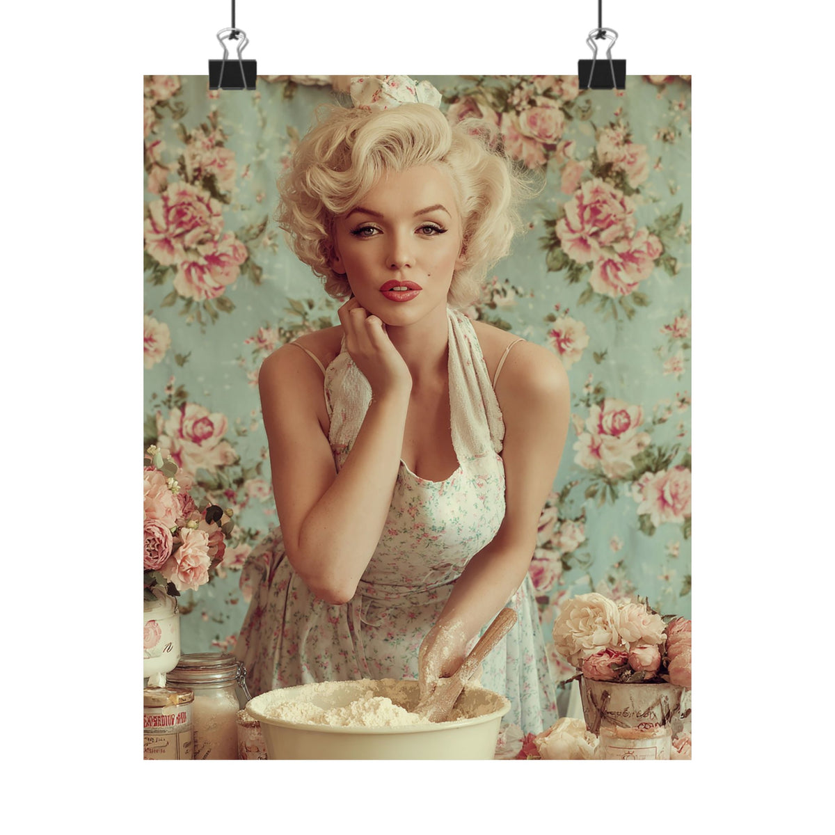 Flour & Roses Poster | Romantic Vintage Kitchen & Baking Wall Art