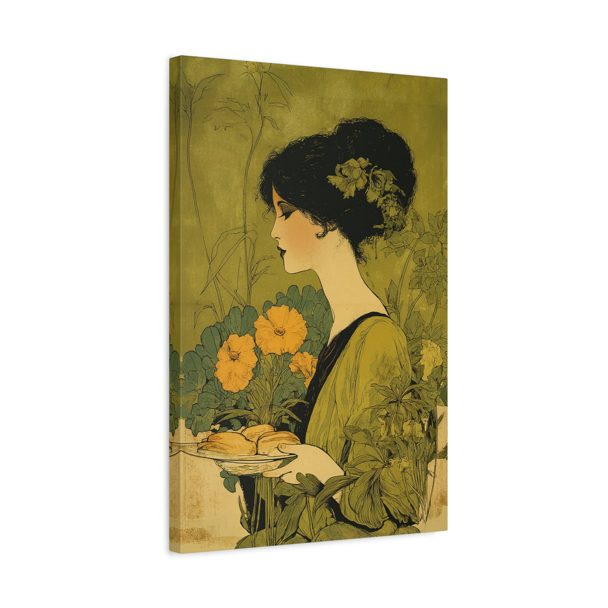Art Nouveau Baker Canvas – Vintage Kitchen Wall Art, Baking & Bakery Decor, Floral Art Print