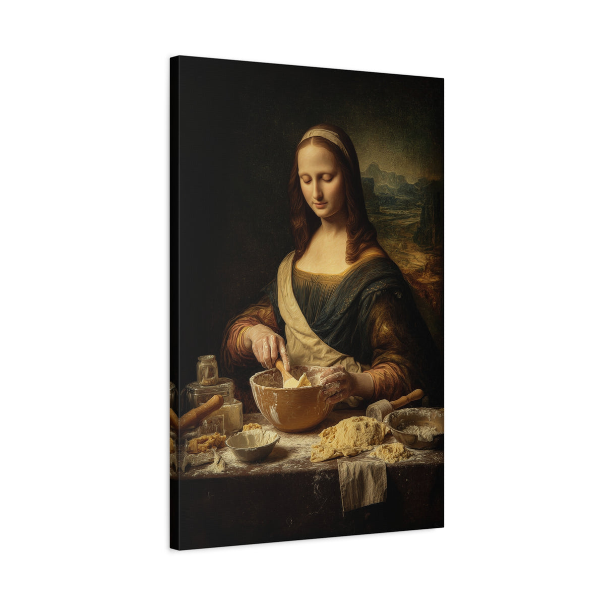Mona Lisa Bakes Canvas | Funny Renaissance Kitchen & Baking Wall Art
