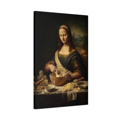 Mona Lisa Bakes Canvas | Funny Renaissance Kitchen & Baking Wall Art
