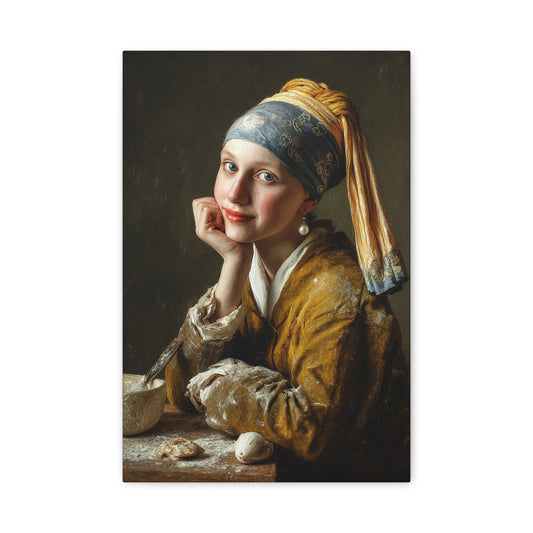 The Baker with a Pearl Earring | Canvas Funny Classic Kitchen Wall Art