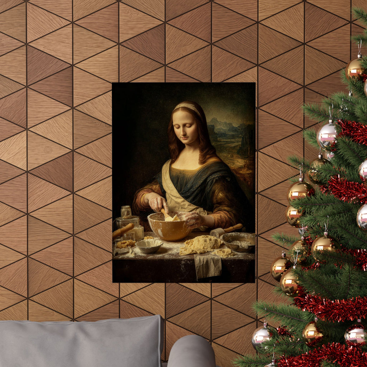 Mona Lisa Bakes Poster | Funny Renaissance Kitchen & Baking Wall Art