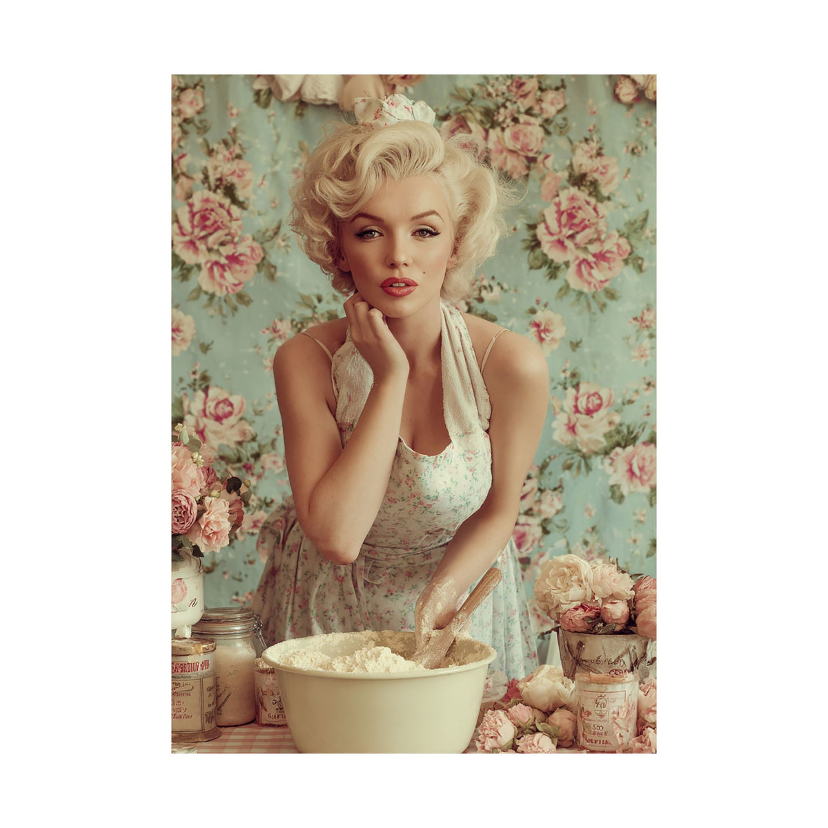 Flour & Roses Poster | Romantic Vintage Kitchen & Baking Wall Art