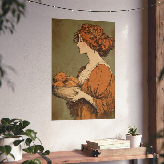 The Harvest Baker Poster  | Vintage Kitchen Wall Art & Cottagecore Print | Floral Portrait