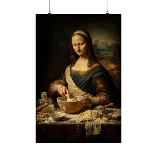 Mona Lisa Bakes Poster | Funny Renaissance Kitchen & Baking Wall Art