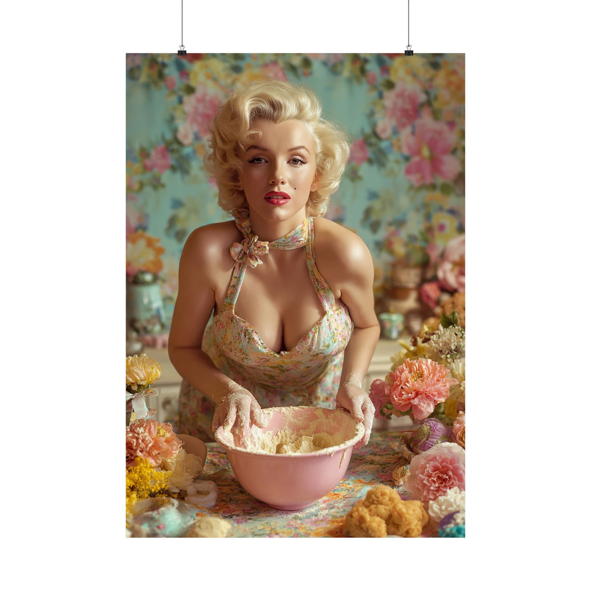 Flour & Roses Poster | Romantic Vintage Kitchen & Baking Wall Art