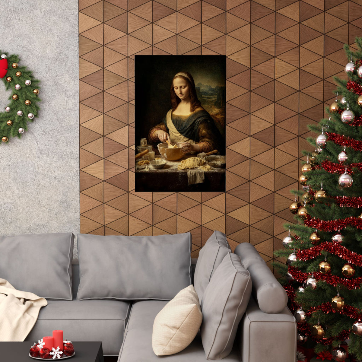 Mona Lisa Bakes Poster | Funny Renaissance Kitchen & Baking Wall Art