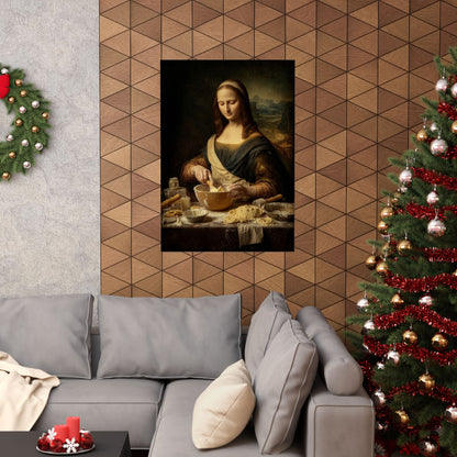 Mona Lisa Bakes Poster | Funny Renaissance Kitchen & Baking Wall Art