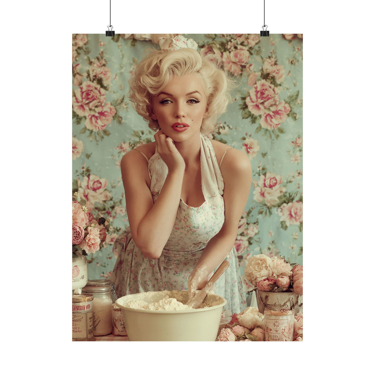 Flour & Roses Poster | Romantic Vintage Kitchen & Baking Wall Art