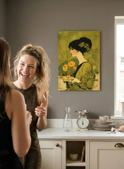 Art Nouveau Baker Canvas – Vintage Kitchen Wall Art, Baking & Bakery Decor, Floral Art Print