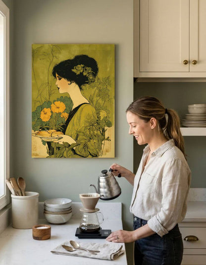 Art Nouveau Baker Canvas – Vintage Kitchen Wall Art, Baking & Bakery Decor, Floral Art Print