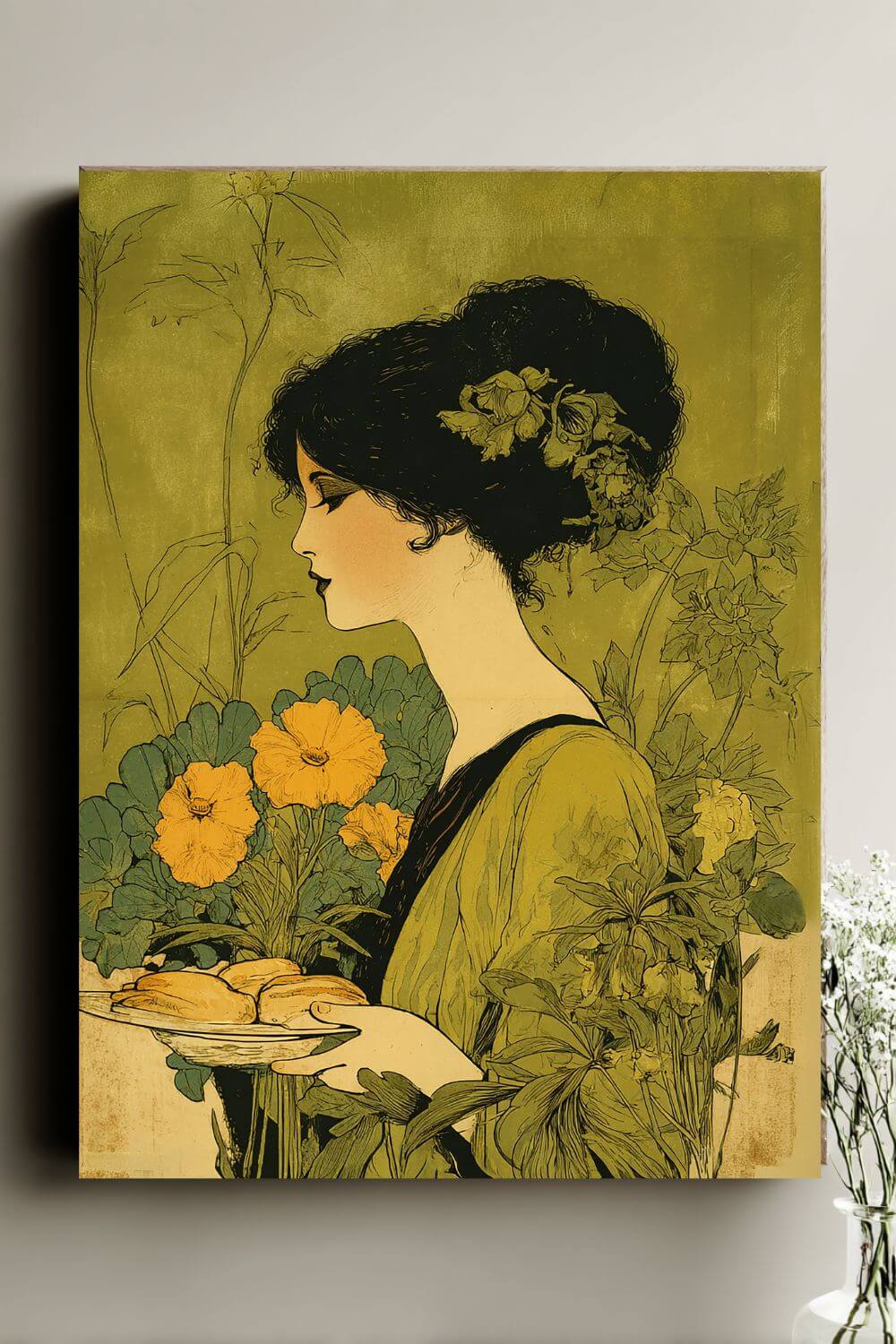 Art Nouveau Baker Canvas – Vintage Kitchen Wall Art, Baking & Bakery Decor, Floral Art Print