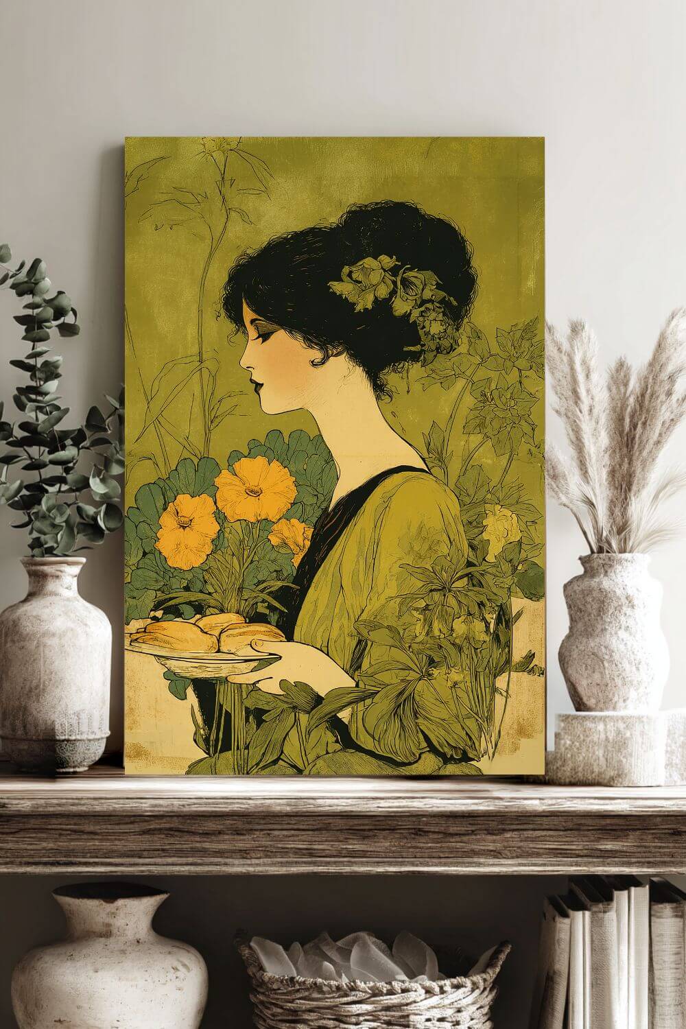 Art Nouveau Baker Canvas – Vintage Kitchen Wall Art, Baking & Bakery Decor, Floral Art Print