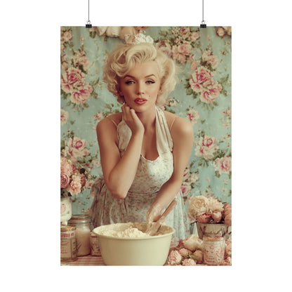 Flour & Roses Poster | Romantic Vintage Kitchen & Baking Wall Art
