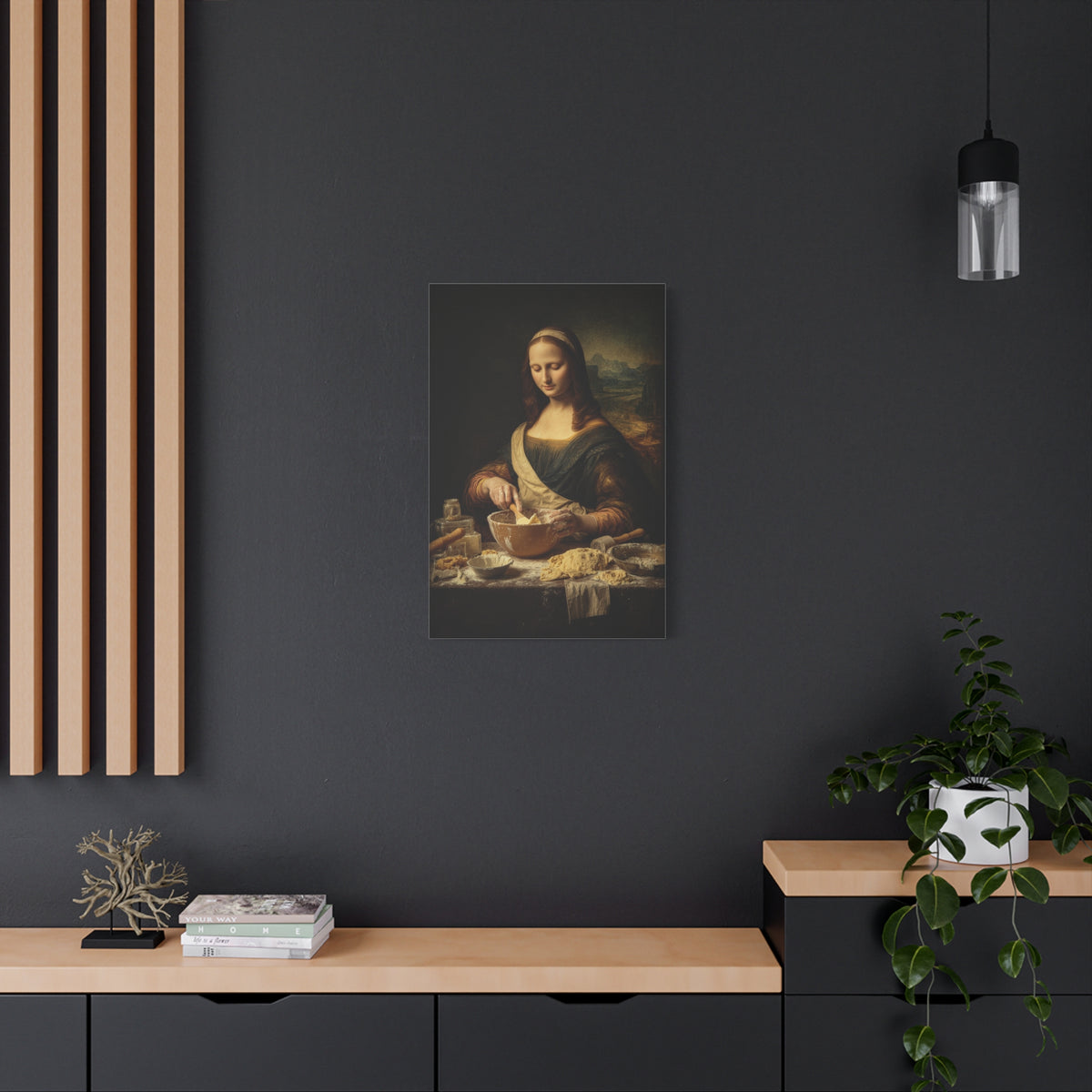 Mona Lisa Bakes Canvas | Funny Renaissance Kitchen & Baking Wall Art