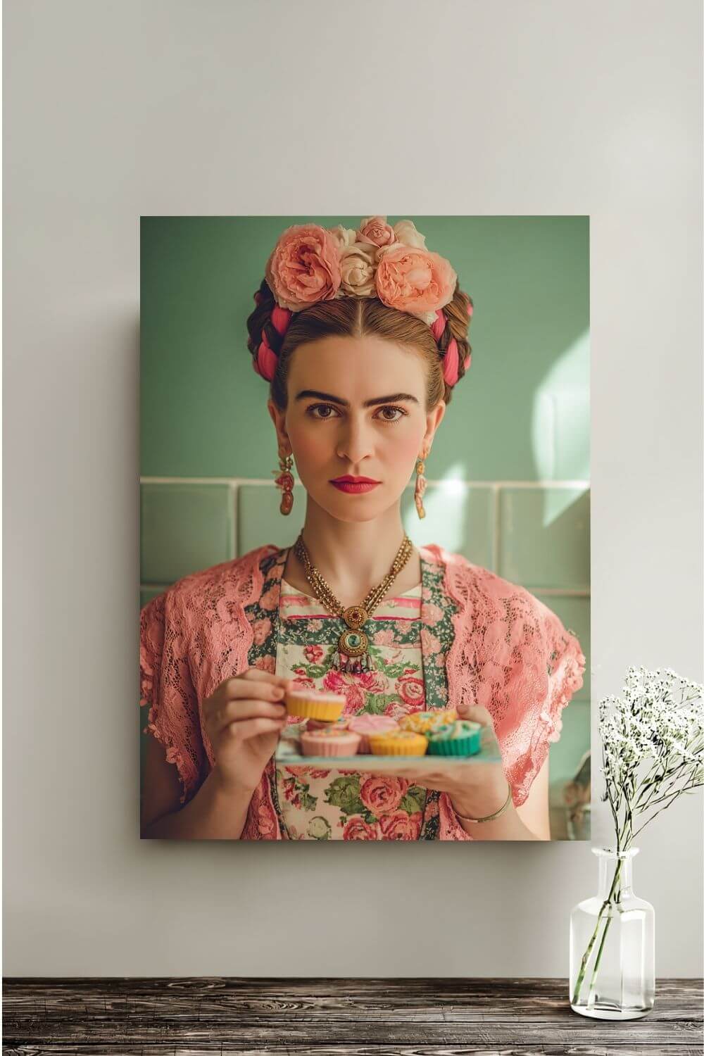 Frida’s Cupcakes | Canvas Colourful Floral Kitchen & Baking Wall Art