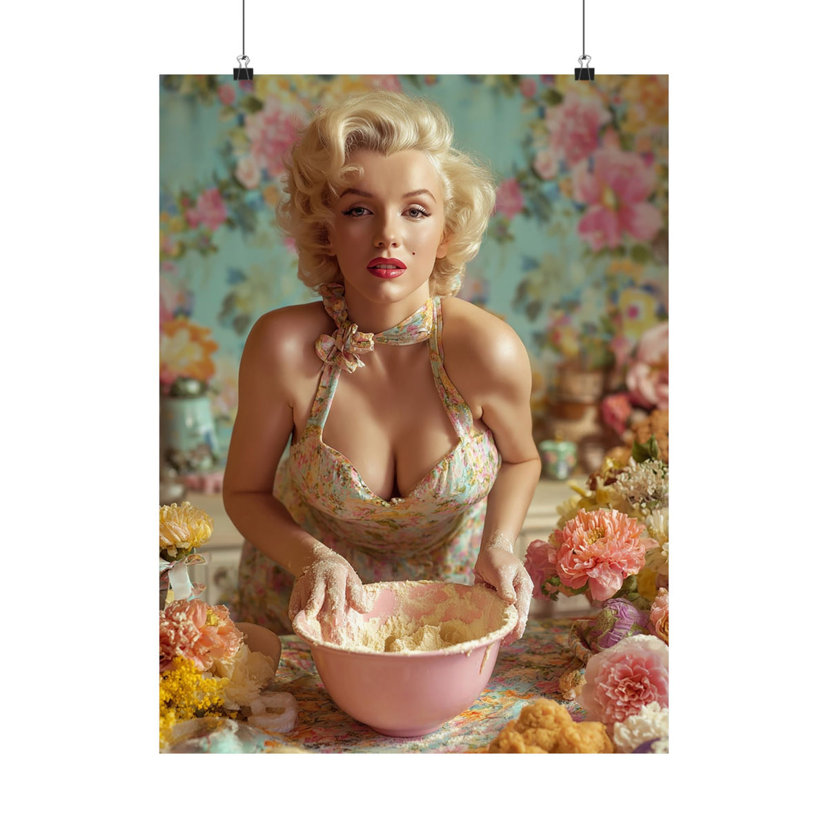 Flour & Roses Poster | Romantic Vintage Kitchen & Baking Wall Art