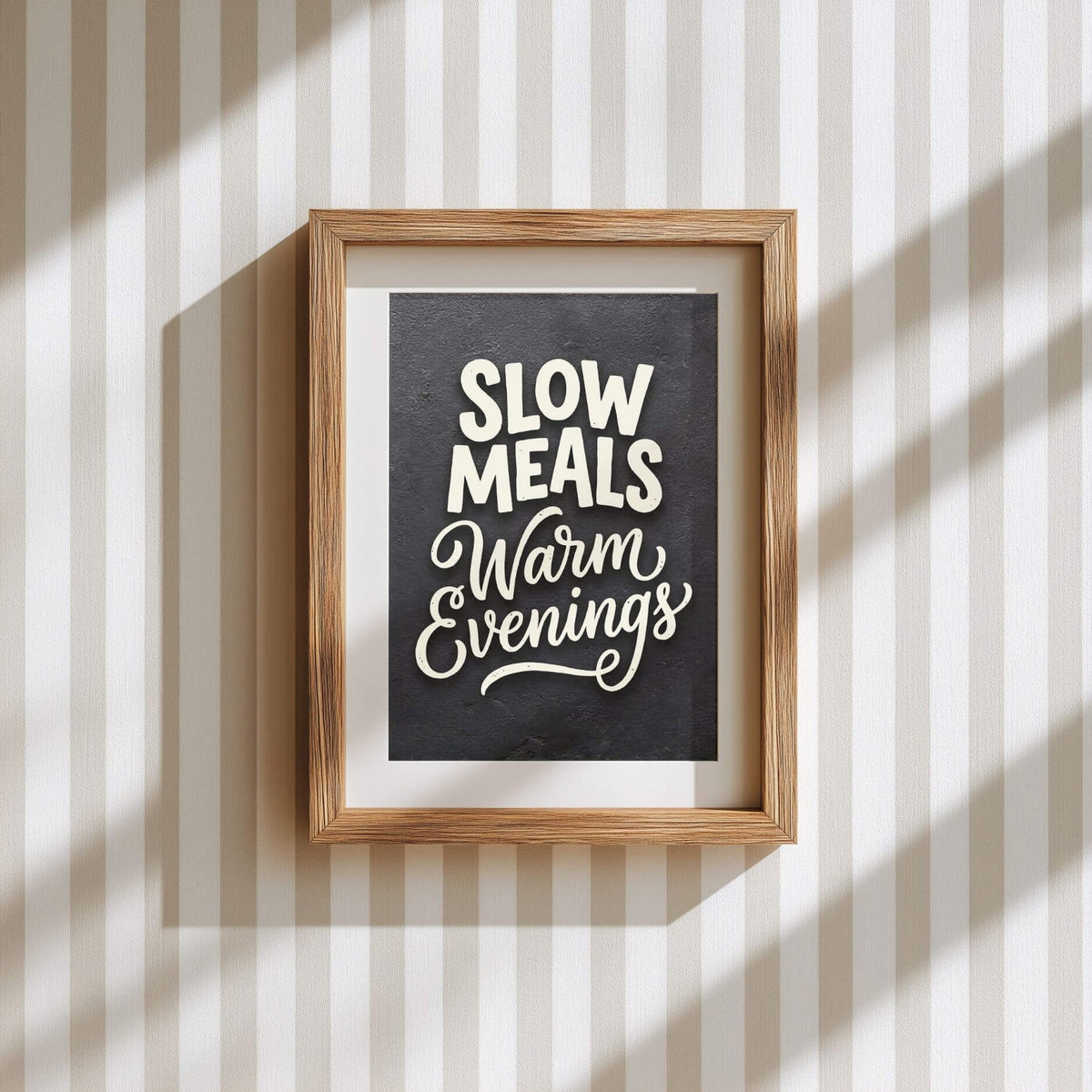 Slow Meals Warm Evenings – Cozy Kitchen Quote Poster