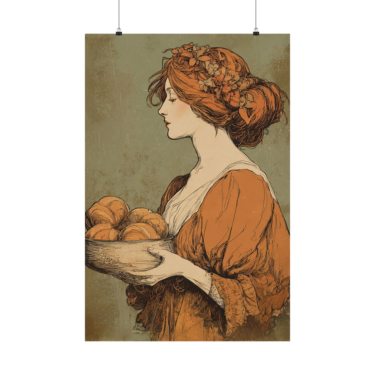 The Harvest Baker Poster  | Vintage Kitchen Wall Art & Cottagecore Print | Vintage Floral Portrait