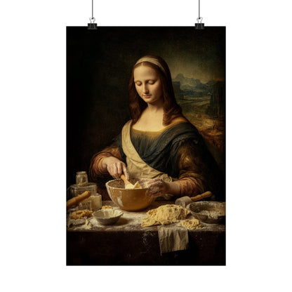 Mona Lisa Bakes Poster | Funny Renaissance Kitchen & Baking Wall Art