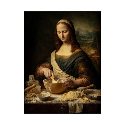 Mona Lisa Bakes Poster | Funny Renaissance Kitchen & Baking Wall Art