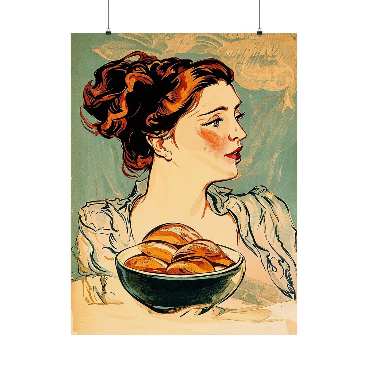 Copy of Modern Art Lady with Marigolds Matte Vertical Poster | Vintage Floral Portrait