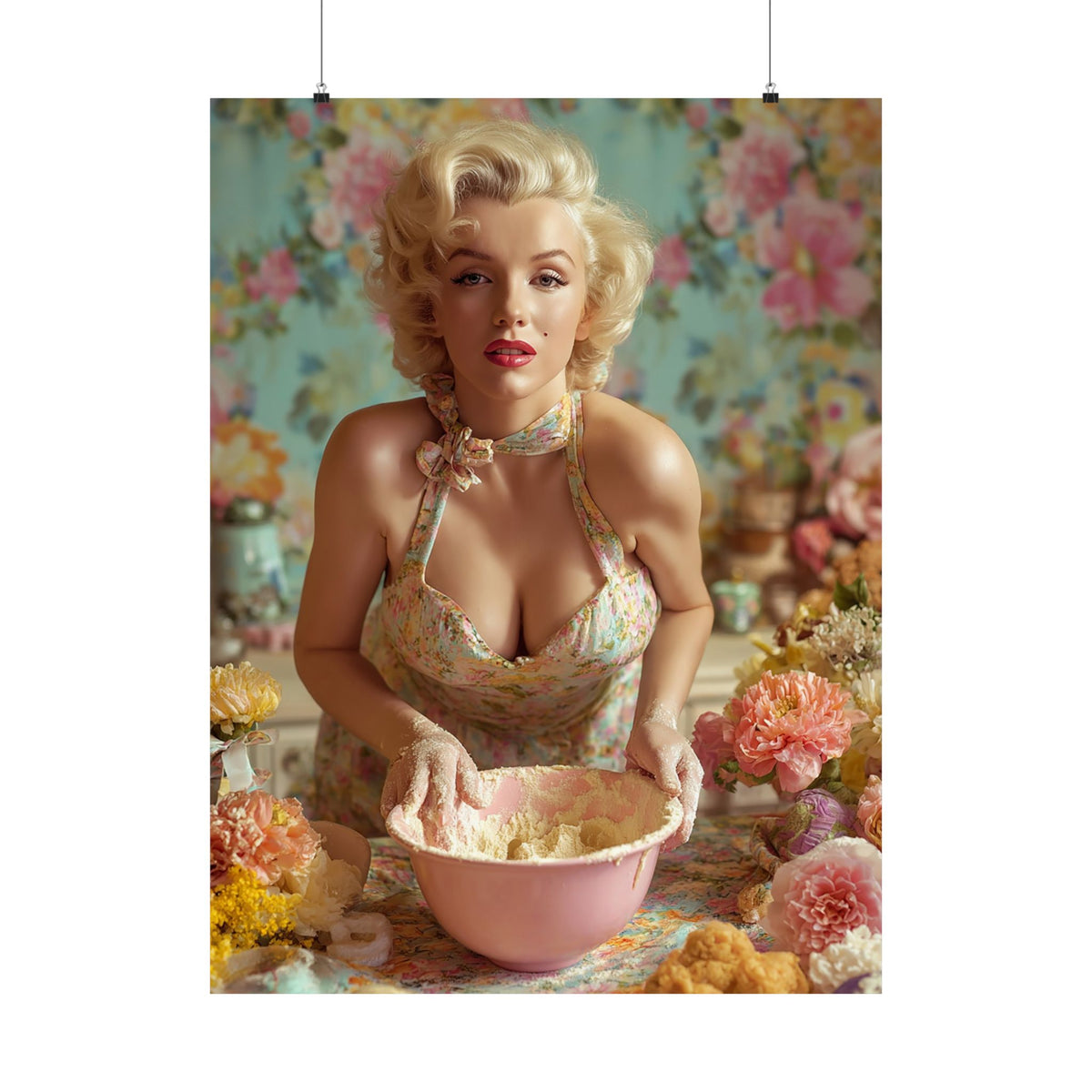 Flour & Roses Poster | Romantic Vintage Kitchen & Baking Wall Art