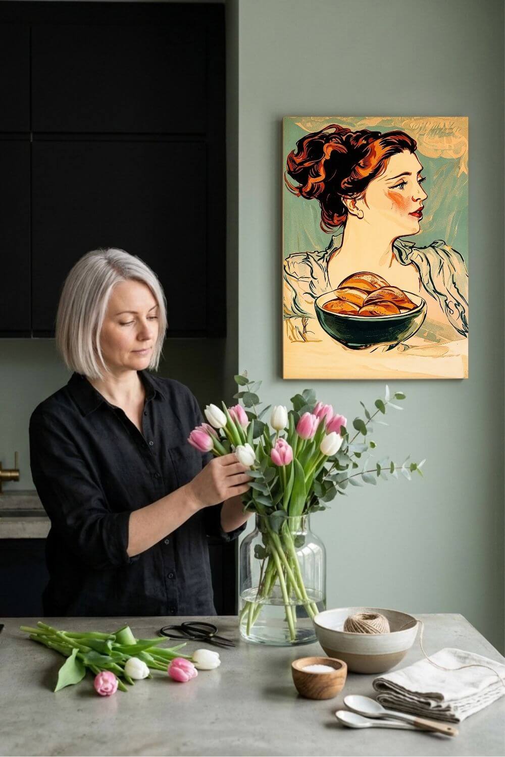 The Bread Lady Poster – Vintage Art Nouveau Baking Wall Art