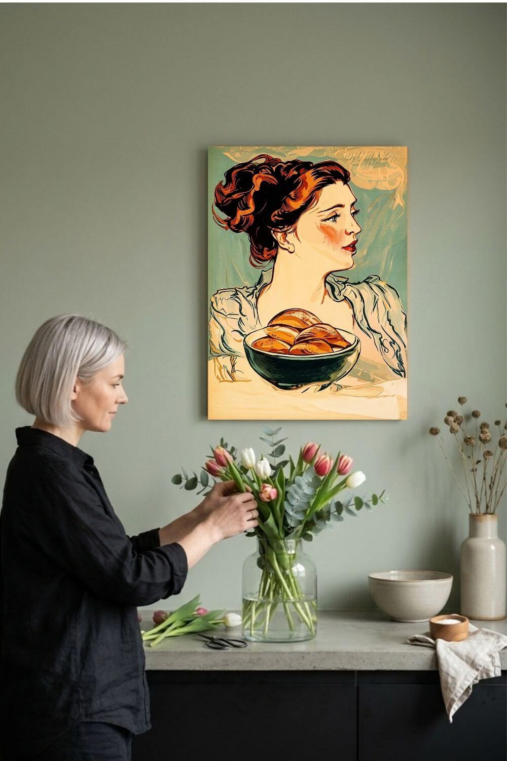 The Bread Lady Poster – Vintage Art Nouveau Baking Wall Art