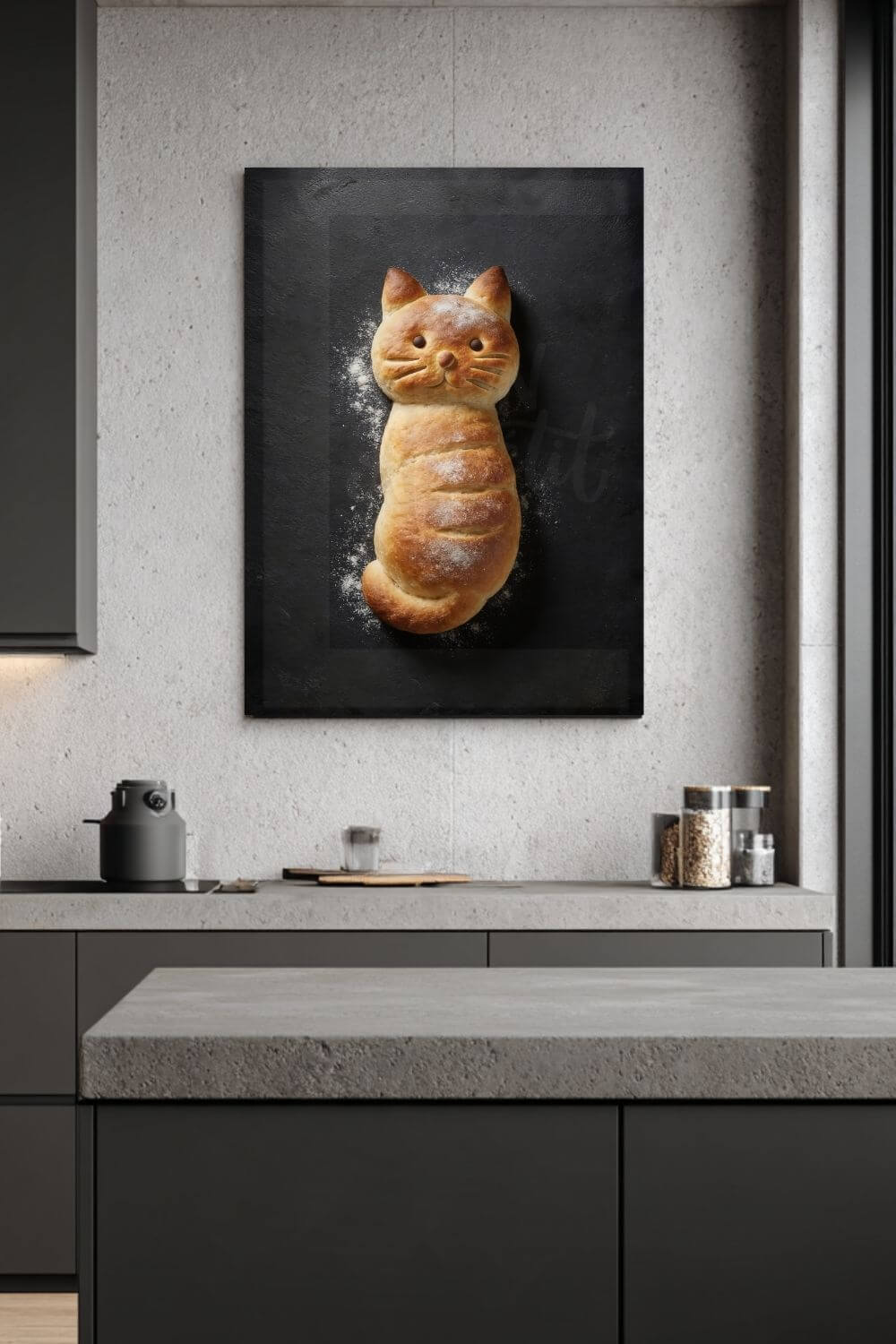 The Baker’s Cat  Canvas – Funny Bread Kitchen Wall Art