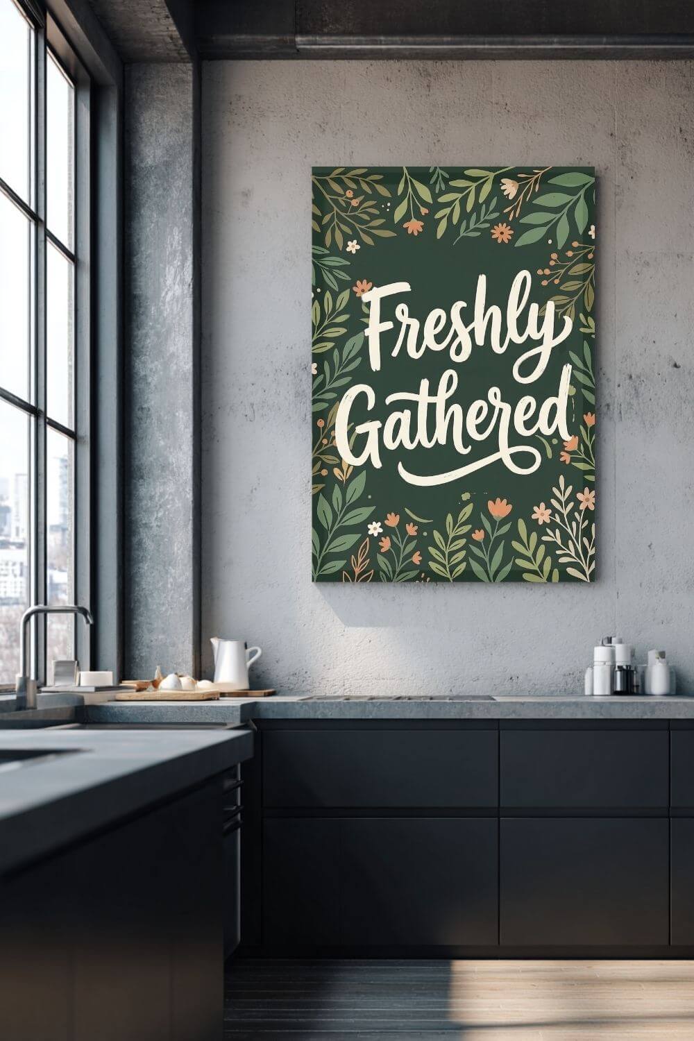 Freshly Gathered Canvas – Botanical Kitchen Quote Wall Art