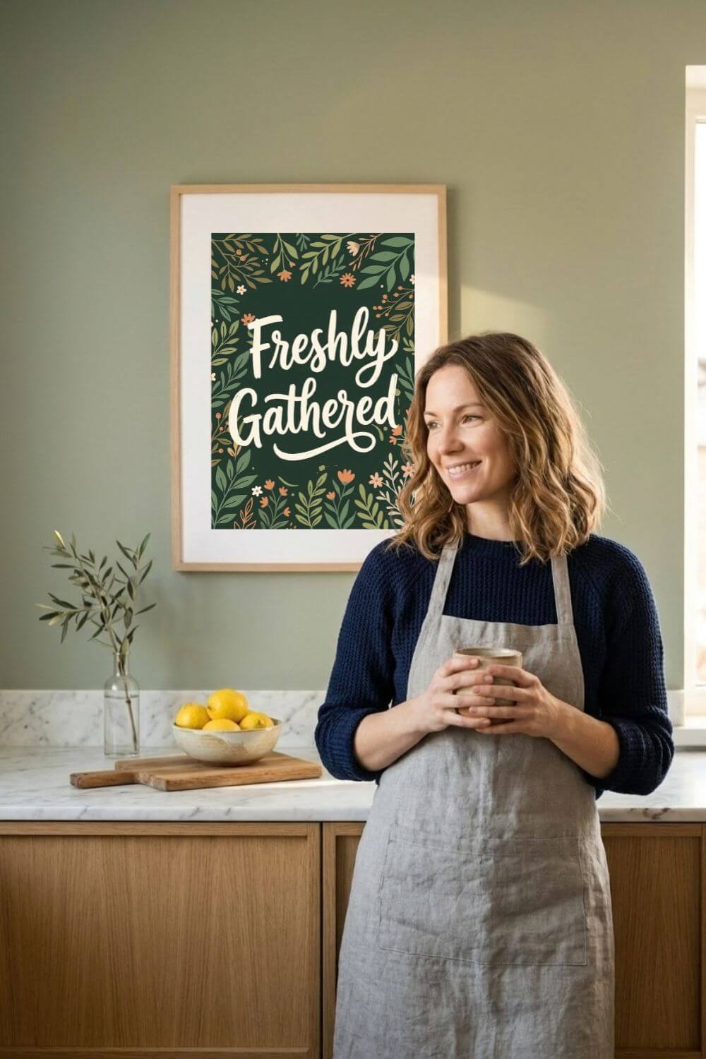 Freshly Gathered Poster – Botanical Kitchen Quote Wall Art