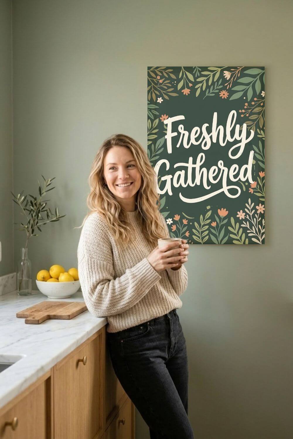 Freshly Gathered Canvas – Botanical Kitchen Quote Wall Art