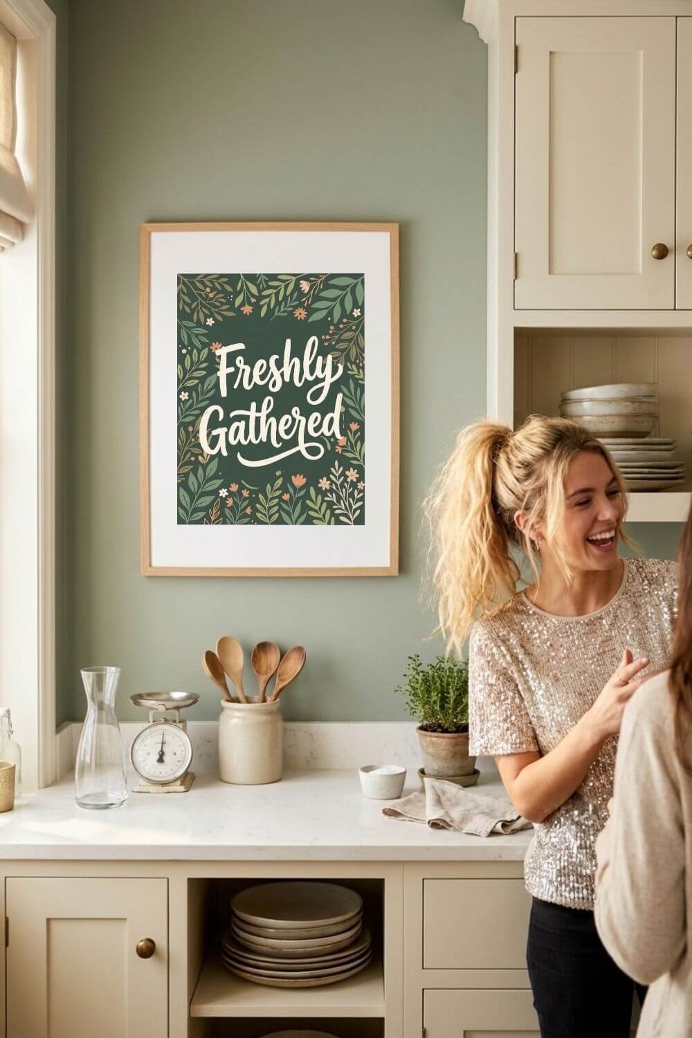 Freshly Gathered Poster – Botanical Kitchen Quote Wall Art
