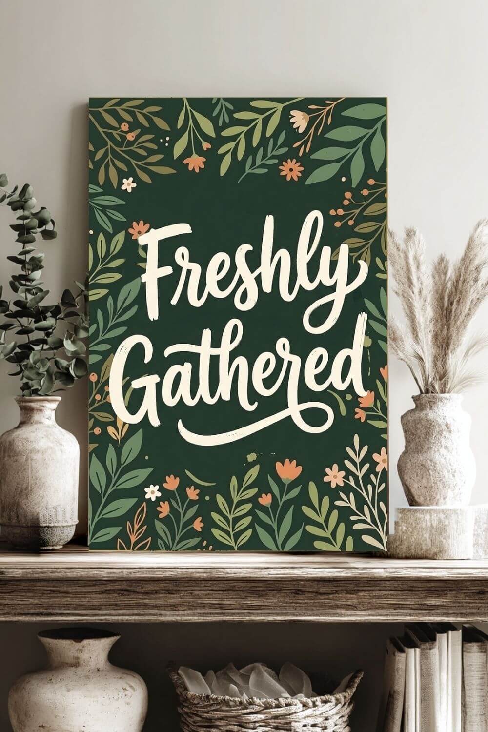 Freshly Gathered Canvas – Botanical Kitchen Quote Wall Art