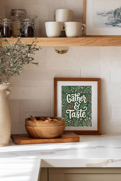 Gather & Taste Poster | Botanical Kitchen & Dining Wall Art