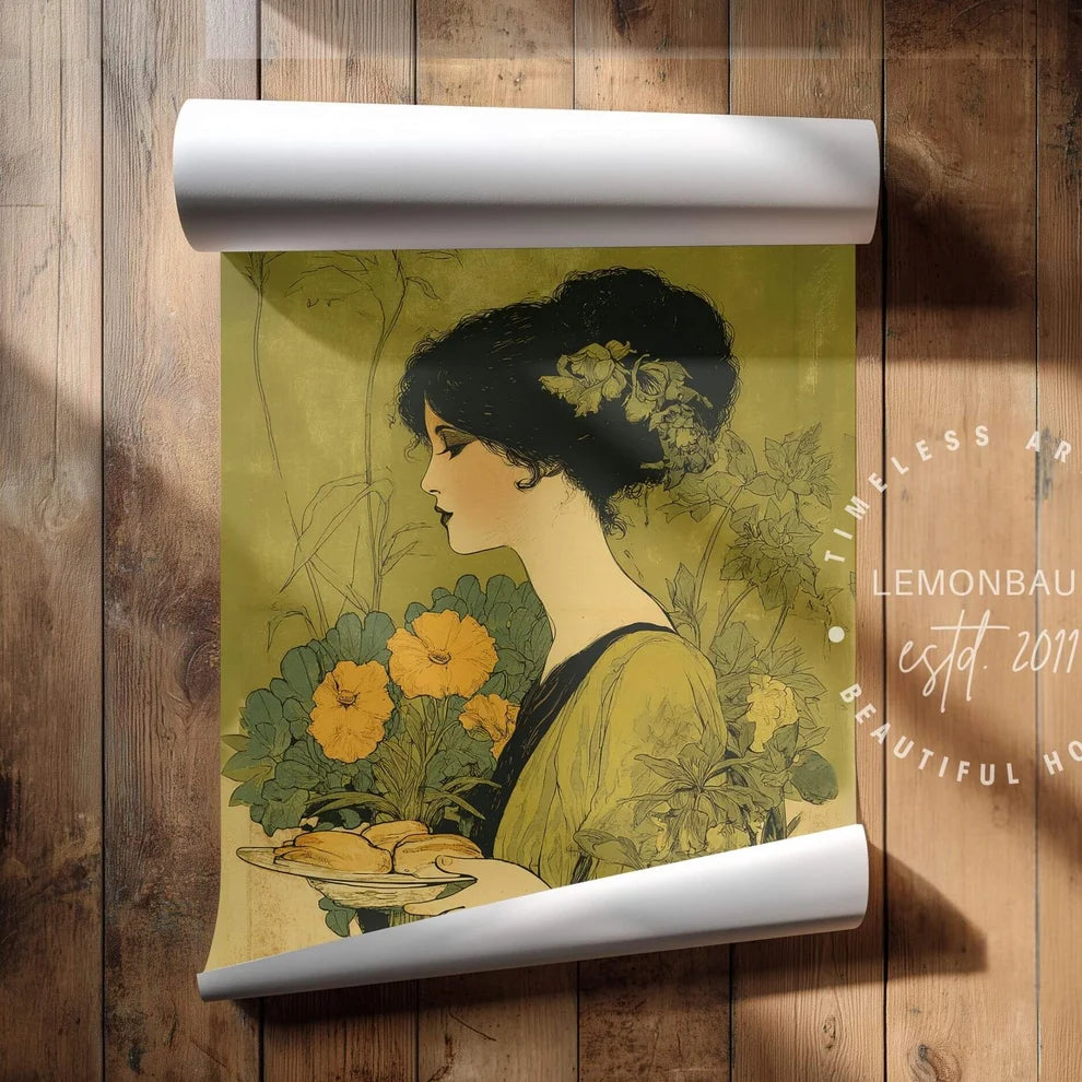 Art Nouveau Baker Poster – Vintage Kitchen Wall Art, Baking & Bakery Decor, Floral Art Print